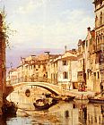 Famous Canal Paintings - A Gondola On A Venetian Backwater Canal